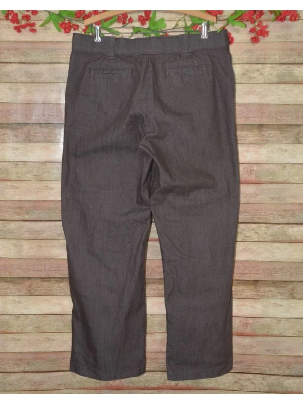 Lee No Gap Waistband Pants Womens 16 M Brown Straight Leg Stretch Cotton Trouser
